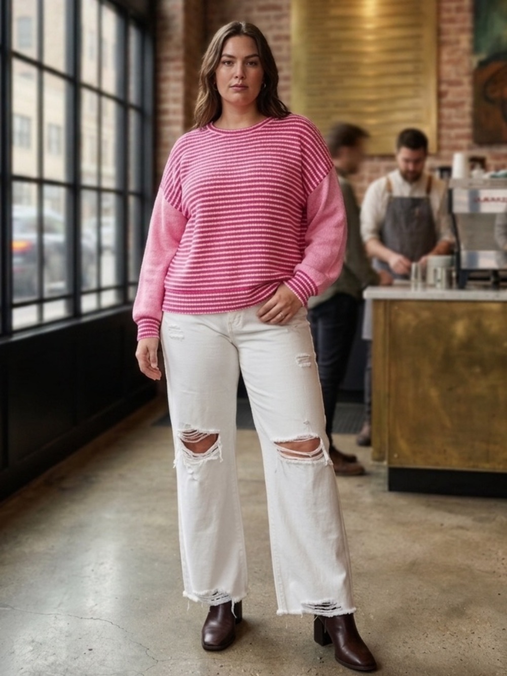 Bibi Two-Tone Rib Knit Relaxed Fit Sweater